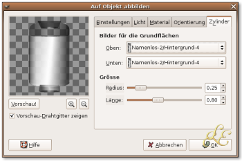 Auf Objekt abbilden Zylinder